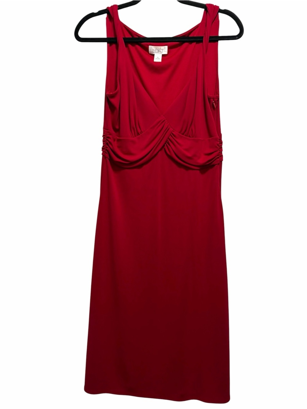 LOFT Red Sleeveless Midi Dress with V-Neck Detail